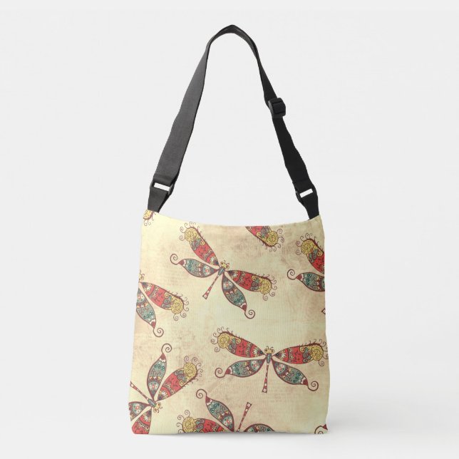 Boho Dragonflies in Sepia Crossbody Bag (Front)