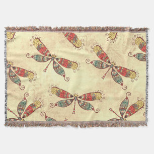 Boho Dragonflies in Sepia Throw Blanket