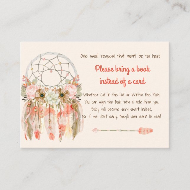 Boho Dream Catcher Baby Shower Book Request Peach Enclosure Card (Front)