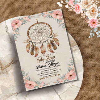 Boho Dream Catcher Boy Rustic Baby Shower Invitation