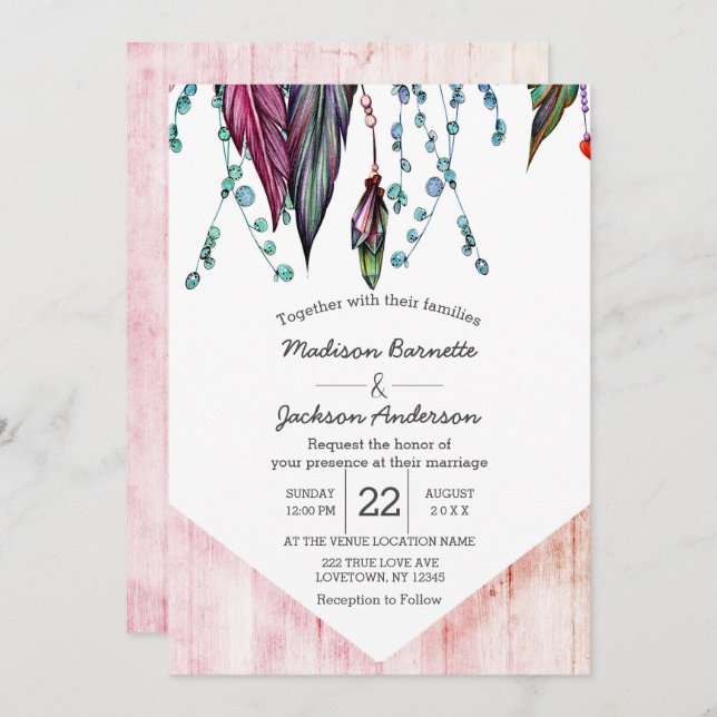 Boho Dream Catcher & Feathers Wedding Invitation (Front/Back)