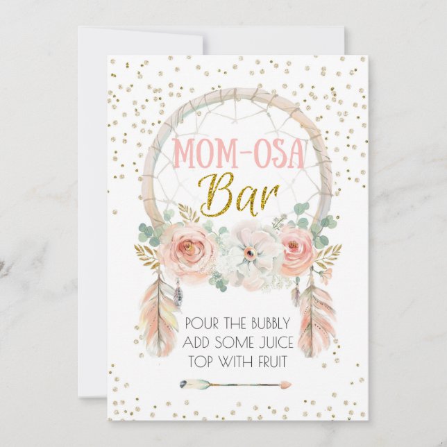 Boho Dream-catcher Momosa Bar Sign 5x7" Invitation (Front)