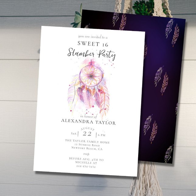 Boho Dream Catcher Pink Sweet 16 Slumber Party Invitation (Creator Uploaded)