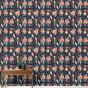 Boho dream catcher tiled pattern floral wallpaper