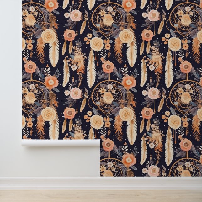 Boho dream catcher tiled pattern floral  wallpaper (Application)