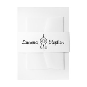 Boho Dream Catcher Tribal Black White Wedding Invitation Belly Band