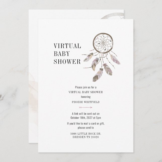 Boho Dream Catcher Virtual Baby Shower Invitation (Front/Back)