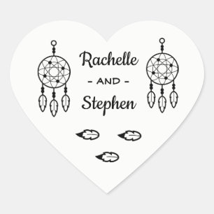 Boho Dream Catcher Wedding Engagement Black White Heart Sticker