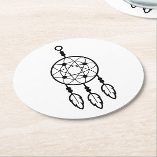 Boho Dream Catcher, Wedding Native american Tribal Round Paper Coaster