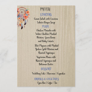 Boho Dream Catcher Wedding Reception 5X7 Menu