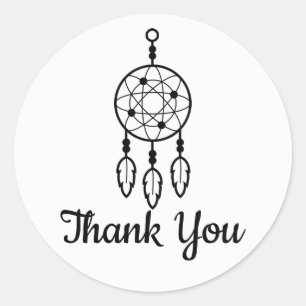 Boho Dream Catcher, Wedding Trival Thank You Black Classic Round Sticker