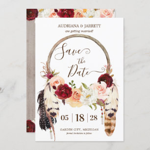 Boho Dreamcatcher Blush & Peach Roses Save The Date