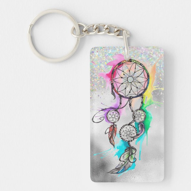 Boho Dreamcatcher Glitter Acrylic Keychain (Front)