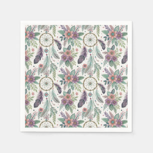 Boho Dreamcatcher Magical Feathers Floral Pattern Napkin