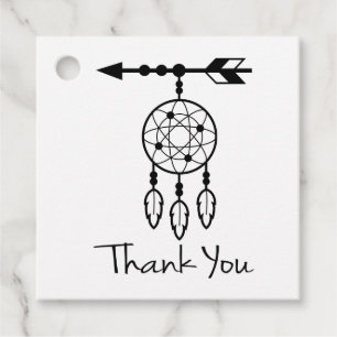 Boho Dreamcatcher Thank You Tribal Wedding Black Favour Tags