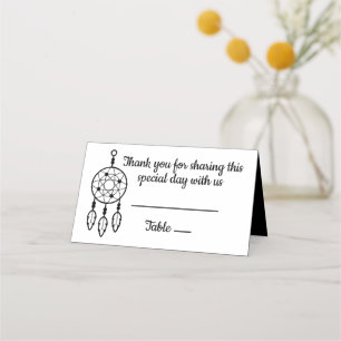 Boho Dreamcatcher Thank You Wedding Black Place Card