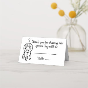 Boho Dreamcatcher Thank You Wedding Black Place Card