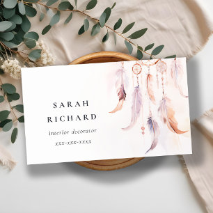 Boho Dreamcatcher Watercolor Lilac Blush Peach Business Card