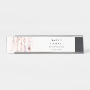 Boho Dreamcatcher Watercolor Lilac Blush Peach Desk Name Plate