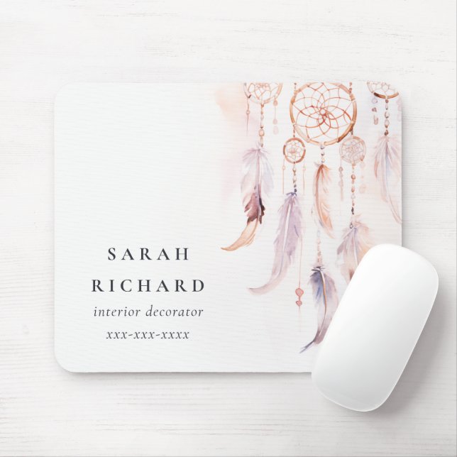 Boho Dreamcatcher Watercolor Lilac Blush Peach Mouse Pad (With Mouse)