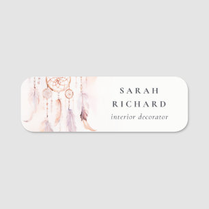 Boho Dreamcatcher Watercolor Lilac Blush Peach Name Tag