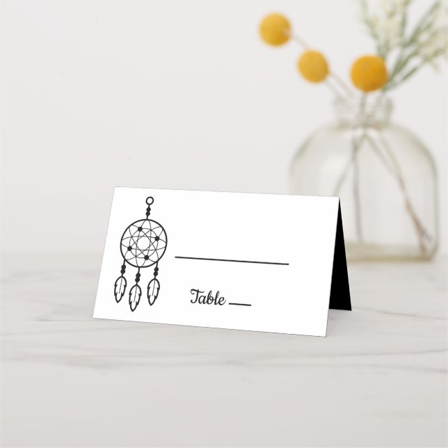 Boho Dreamcatcher Wedding Black Native American Place Card (Front)