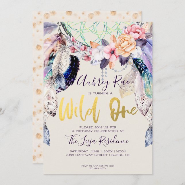 Boho Dreamcatcher Wild One Birthday Invitation (Front/Back)
