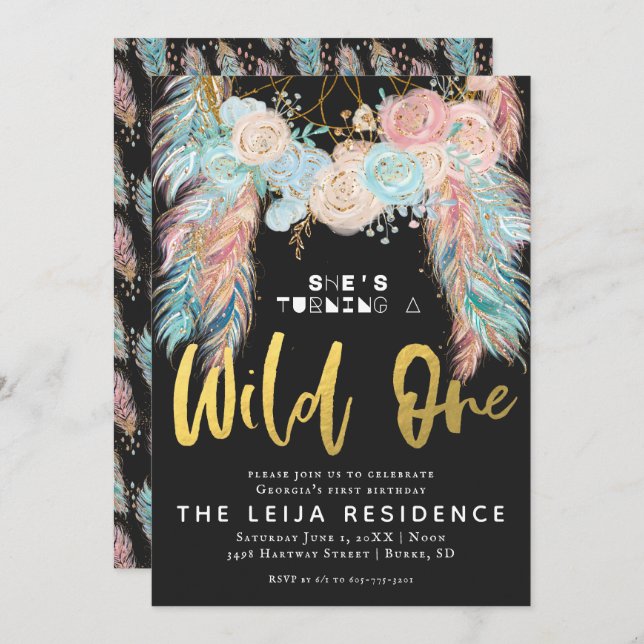 Boho Dreamcatcher Wild One Birthday Invitation (Front/Back)