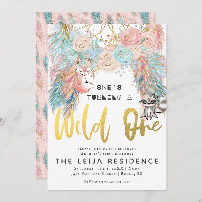 Boho Dreamcatcher Wild One Birthday Invitation (Front/Back)