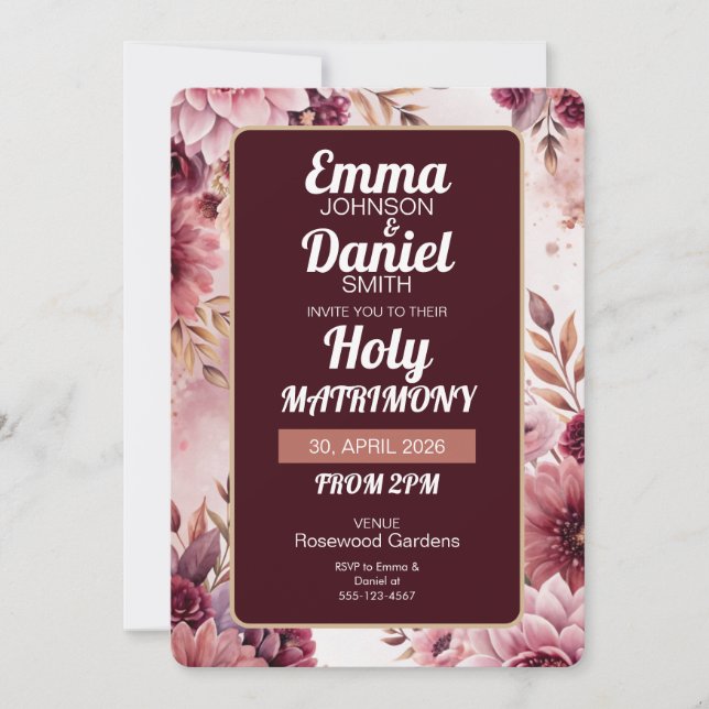 Boho Dreams Holy Matrimony Wedding Invitation (Front)
