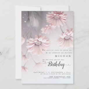 Boho Dreamy Pink Daisies Birthday Invitation