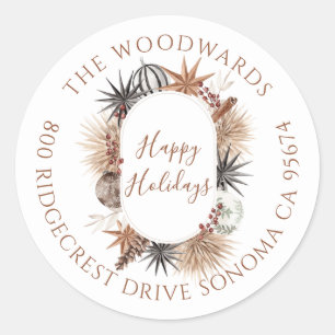 Boho Dried Botanicals Holiday Party Classic Round Sticker