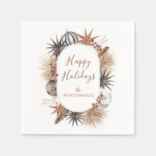 Boho Dried Botanicals Holiday Party Napkin