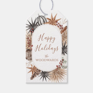Boho Dried Botanicals & Ornaments Holiday Party Gift Tags