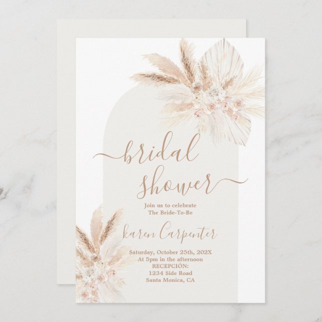 Boho dried floral Bridal Shower Invitation (Front/Back)