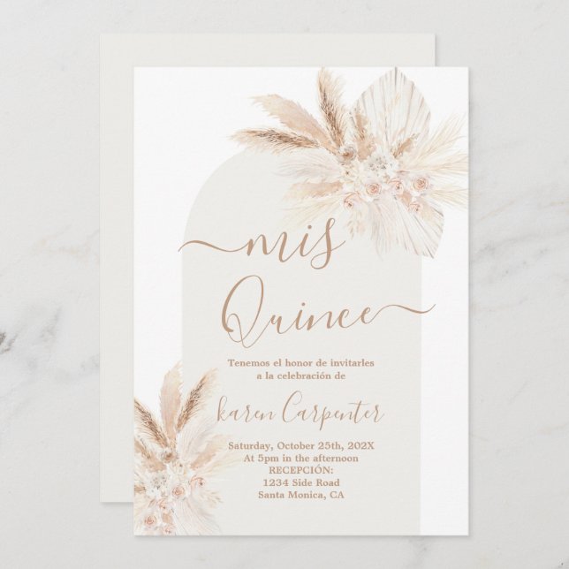 Boho dried floral Quinceanera Invitation (Front/Back)