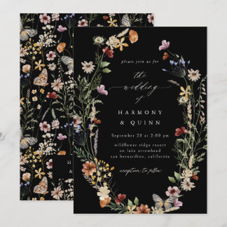 Boho Dried Floral Wildflower Wedding Invitation