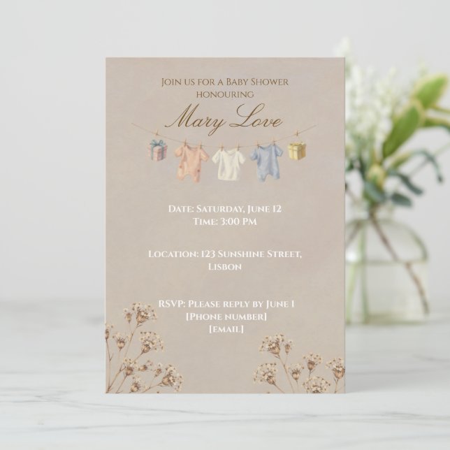 Boho Dried Flower Baby Shower Invitation (Standing Front)
