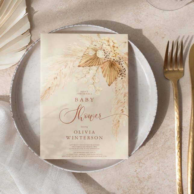  Boho Dried Flowers and Pampas Grass Baby Shower  Invitation (Creator Uploaded)