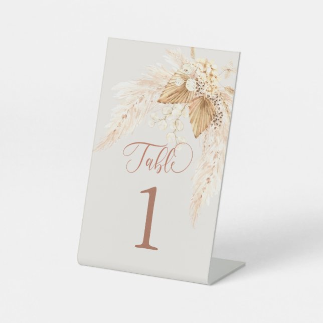 Boho Dried Flowers and Pampas Grass Table Number Pedestal Sign (Front)