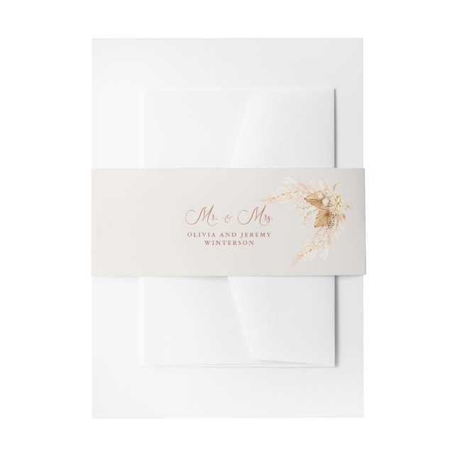  Boho Dried Flowers and Pampas Grass Wedding Invitation Belly Band (Front Example)