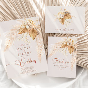 Boho Dried Flowers and Pampas Grass Wedding Thank You Card