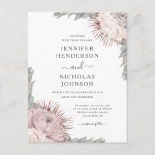 Boho Dried Flowers  Dusty Rose Wedding Invitation Postcard