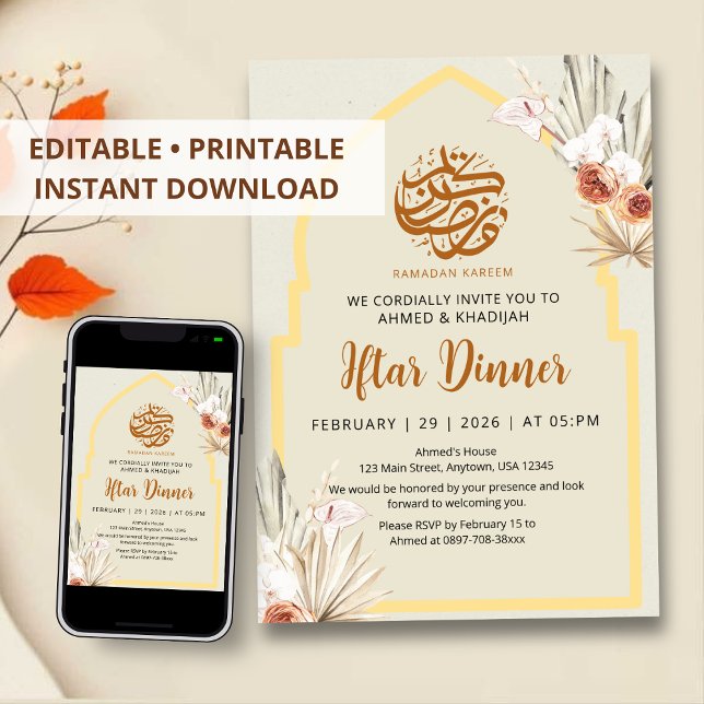 Boho Dried Flowers Ramadan Iftar Dinner Invitation (Creator Uploaded)