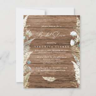 Boho Dried Flowers & Wooden Texture Bridal Shower Invitation