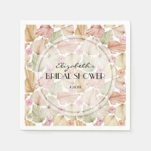 Boho Dried Leaves and Flowers Bridal Shower Napkin