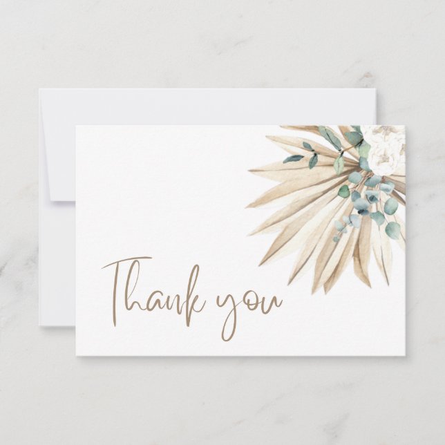 Boho Dried Palm Leaf Bouquet Thank You Card (Front)
