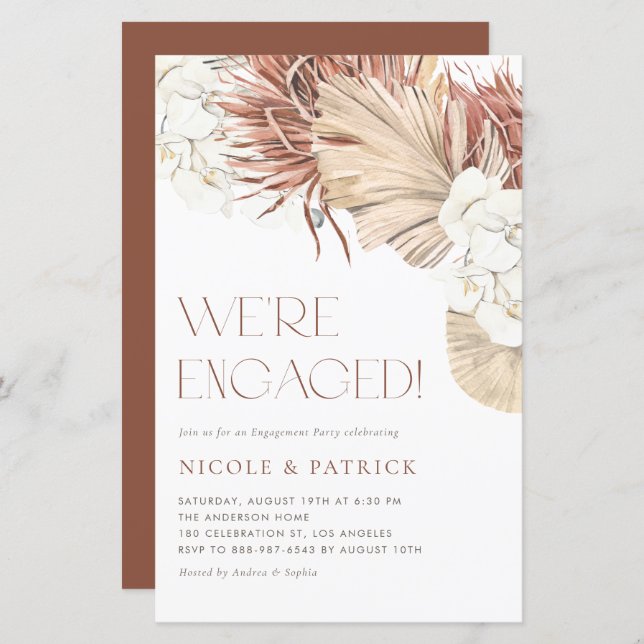 Boho Dried Palm Leaves Engagement Party Invitation (Front/Back)