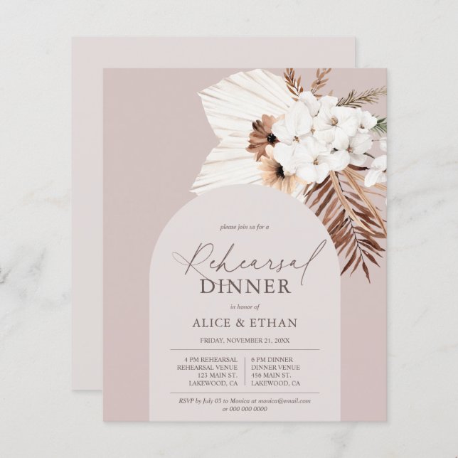 Boho Dried Palm Leaves Rehearsal Dinner (Front/Back)
