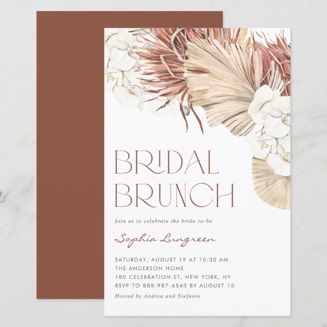 Boho Dried Palm & Orchid Bridal Brunch Invitation (Front/Back)